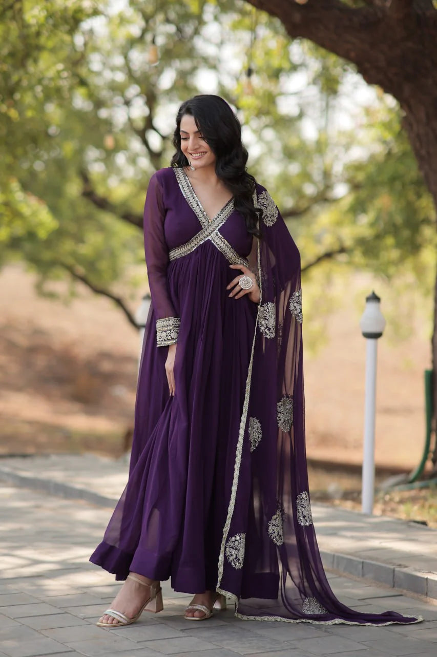 KARISHMA PURPLE  PREMIUM ALIA CUT GOWN WITH DUPATTA SET