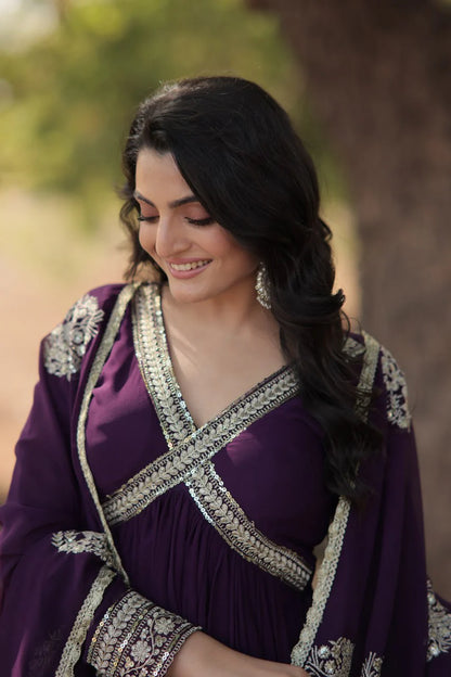 KARISHMA PURPLE  PREMIUM ALIA CUT GOWN WITH DUPATTA SET