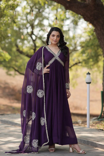 KARISHMA PURPLE  PREMIUM ALIA CUT GOWN WITH DUPATTA SET