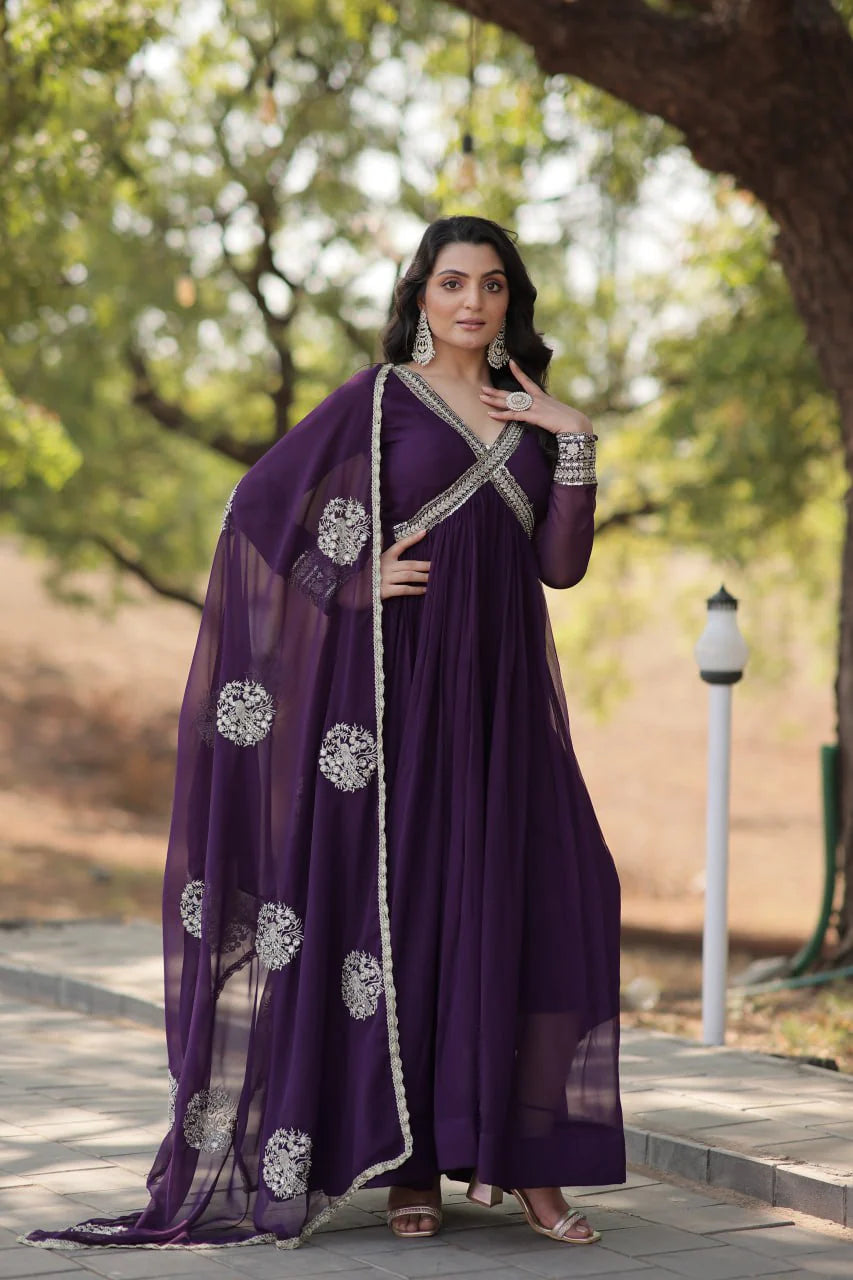 KARISHMA PURPLE  PREMIUM ALIA CUT GOWN WITH DUPATTA SET