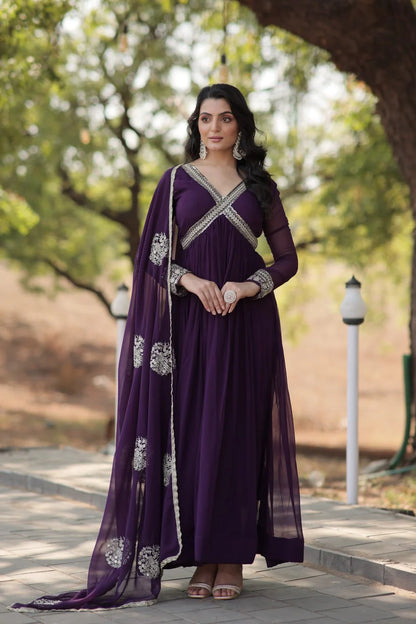 KARISHMA PURPLE  PREMIUM ALIA CUT GOWN WITH DUPATTA SET