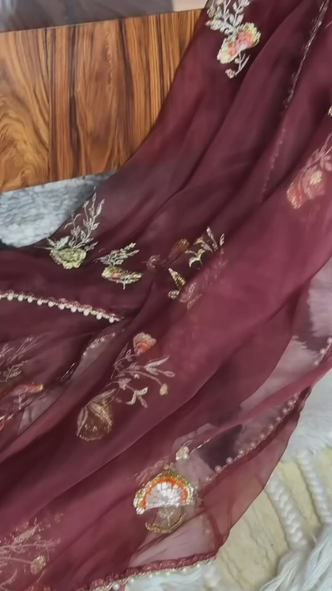 Zarqa Wine Velvet Embroidered Suit Set