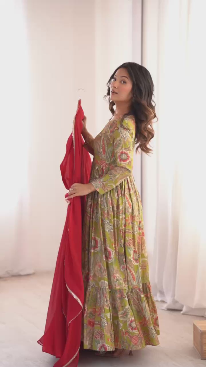 ZAFAR RED ANARKALI SUIT SET