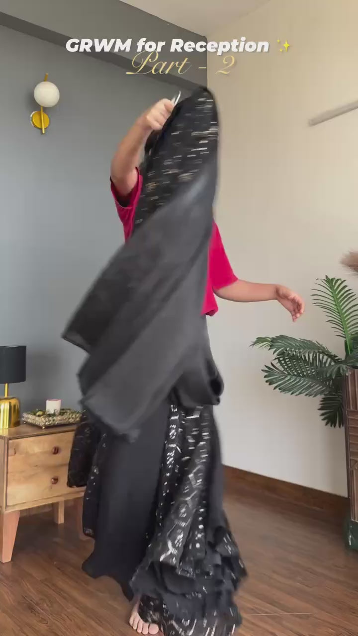 ZAVIYA BLACK PLAZZO WITH READY TO WEAR SAREE SUIT SET