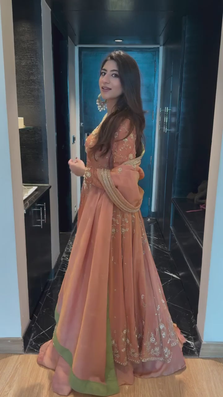 TASHVI PEACH EMBROIDERE ANARKALI SUIT SET