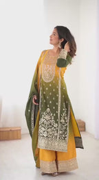 YAMIKA YELLOW AND GREEN SLWAR SUIT SET