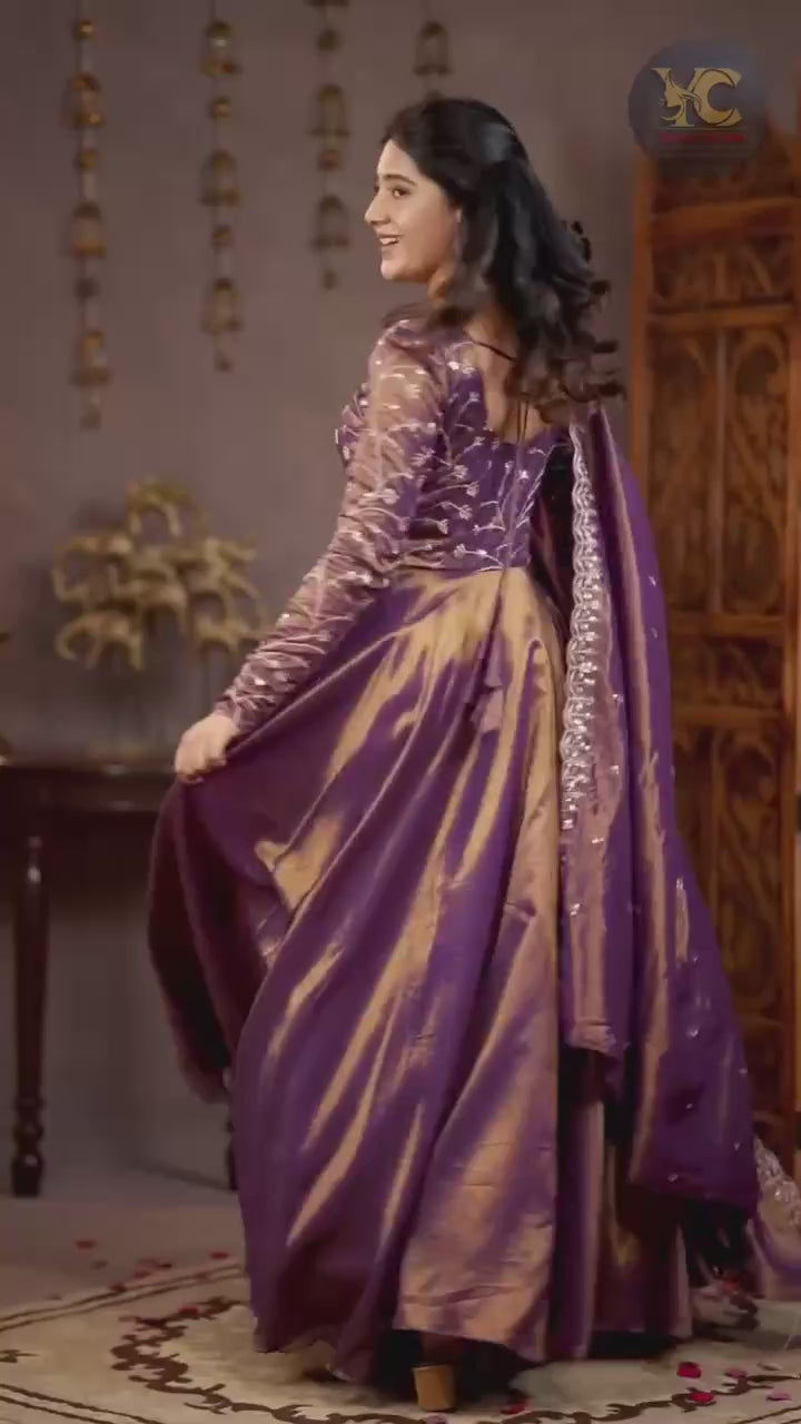 Purple Embroidered Anarkali Suit Set