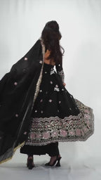 SIYAH BLACK EMBROIDARY ANARKALI SUIT SET