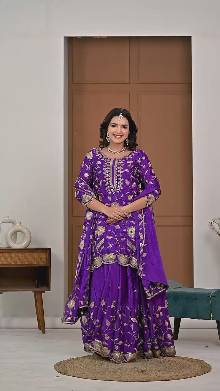 Vihana Royal Purple Kurta Plazo Suit Set