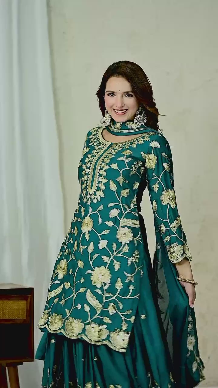 Aarzoo Green Kurta Plazo Suit Set