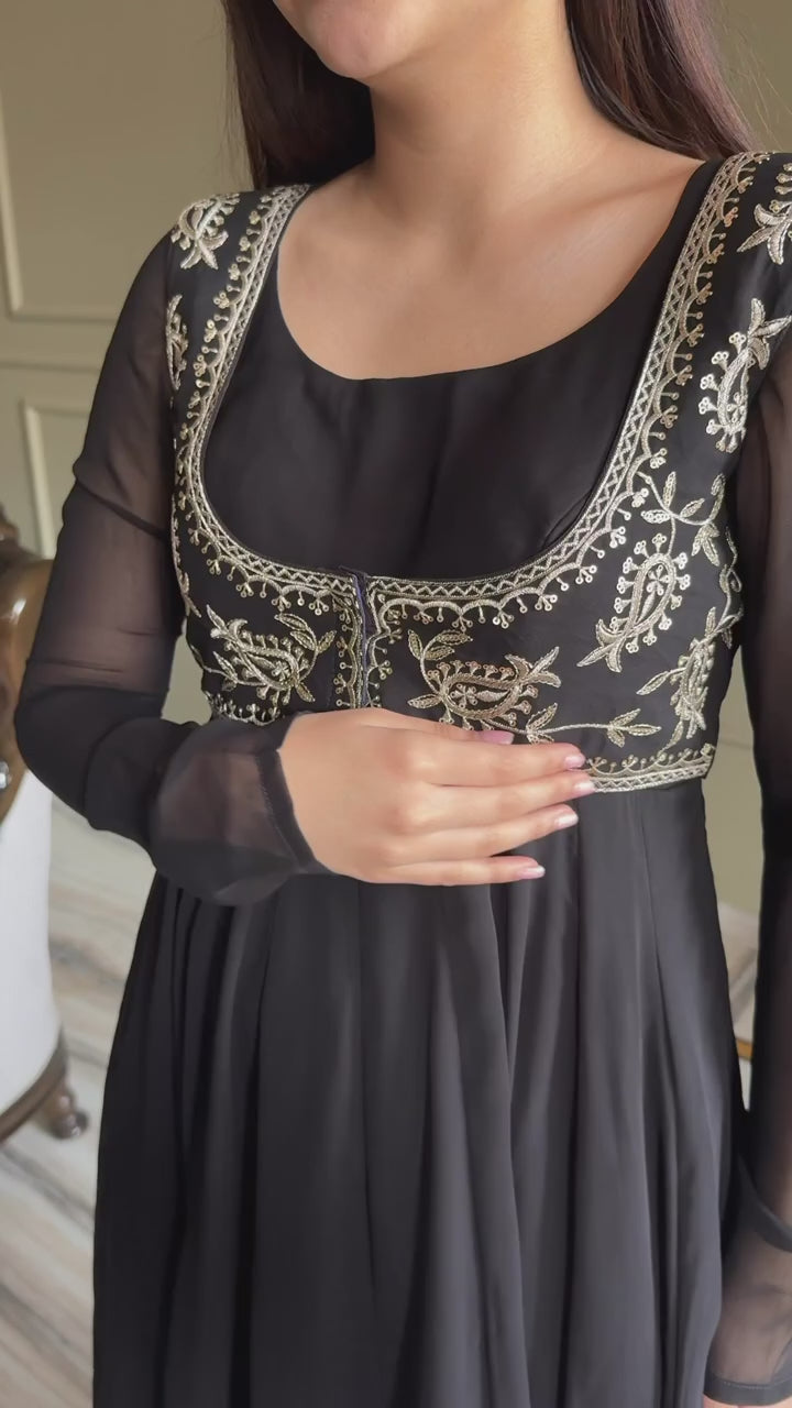 CRISTIANO BLACK AND SILVER KOTI ANARKALI SUIT SET