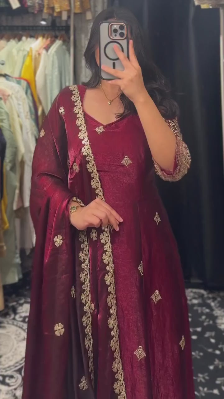 RIVANA MAROON ANARKALI SUIT SET