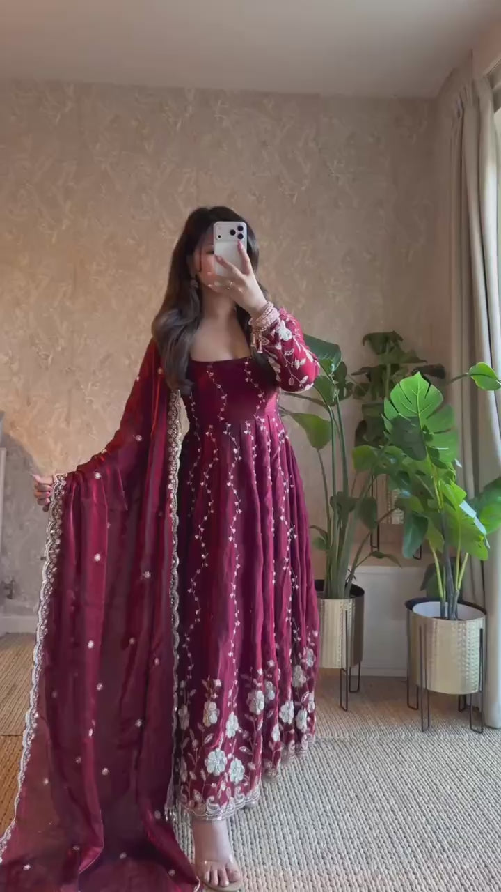 LEVISH WINE ANARKALI SUIT SET