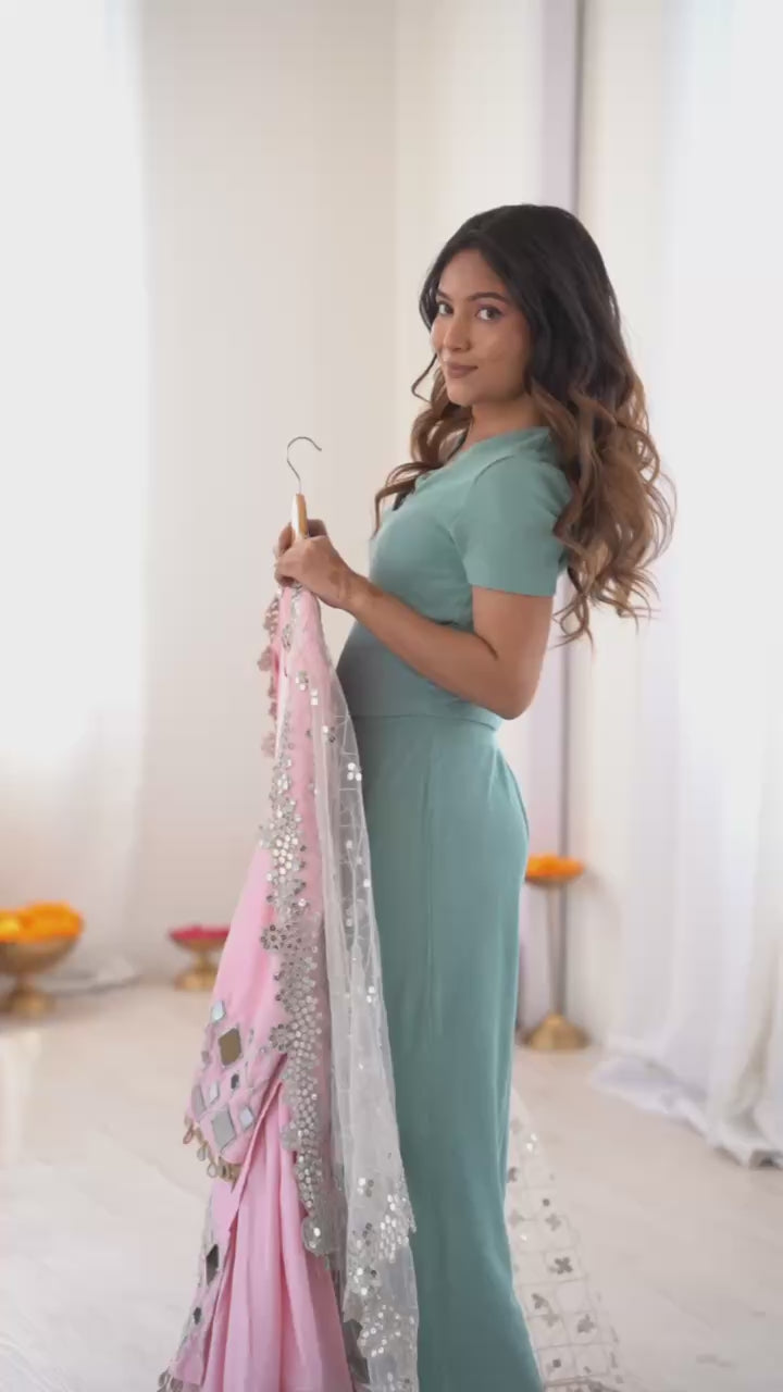 Rose Glow Designer Mirror Work Ethnic Sharara Suit Set