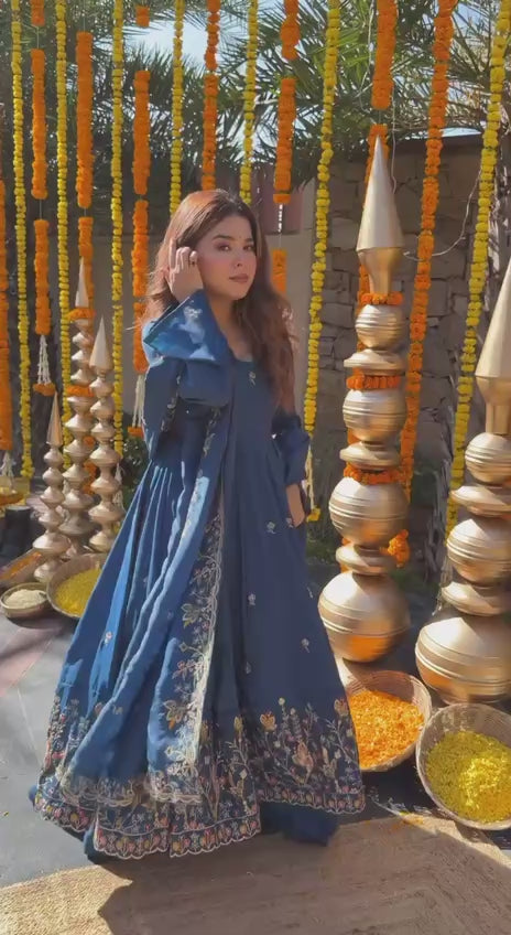 Zivara Blue Wedding Wear Embroidered Anarkali Suit Set