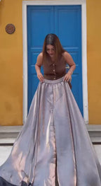 MRUNAL GREY AND GOLDAN SHADOW ANARKALI SUIT SET