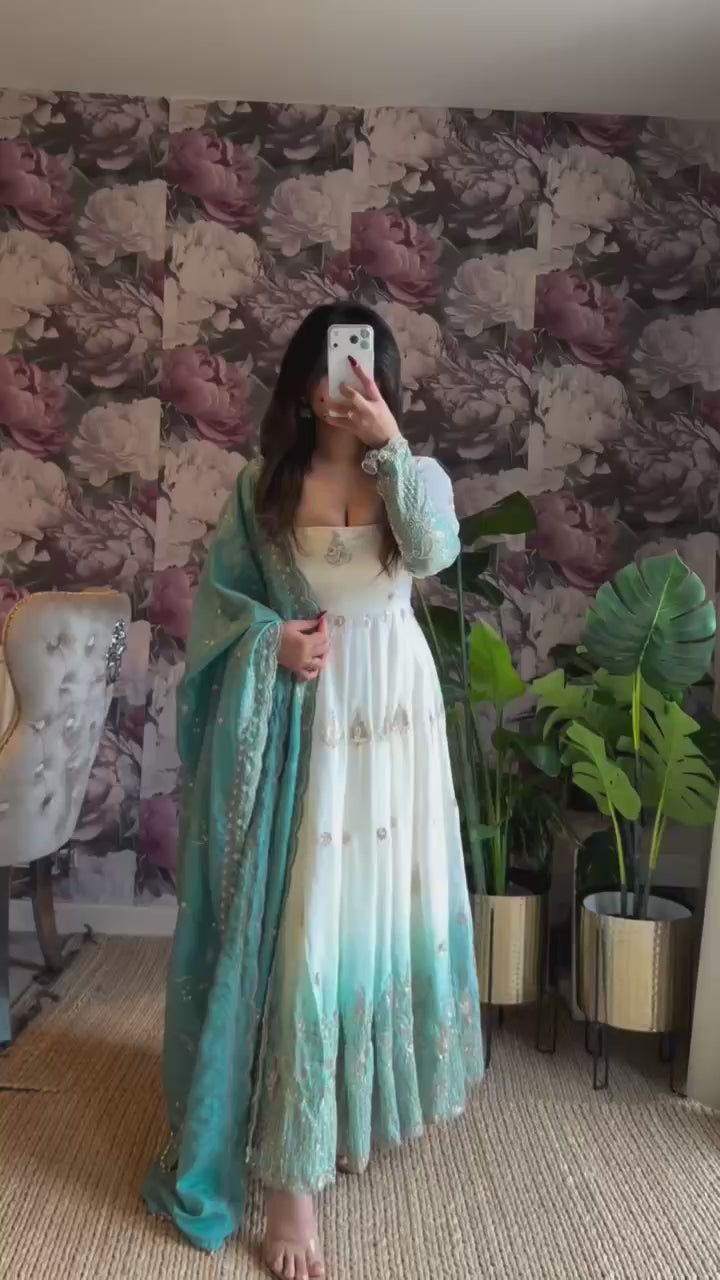 Yavira Aqua Drape Anarkali Suit Set
