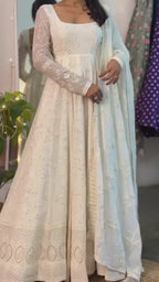 Ameira White Anarkali Suit Set