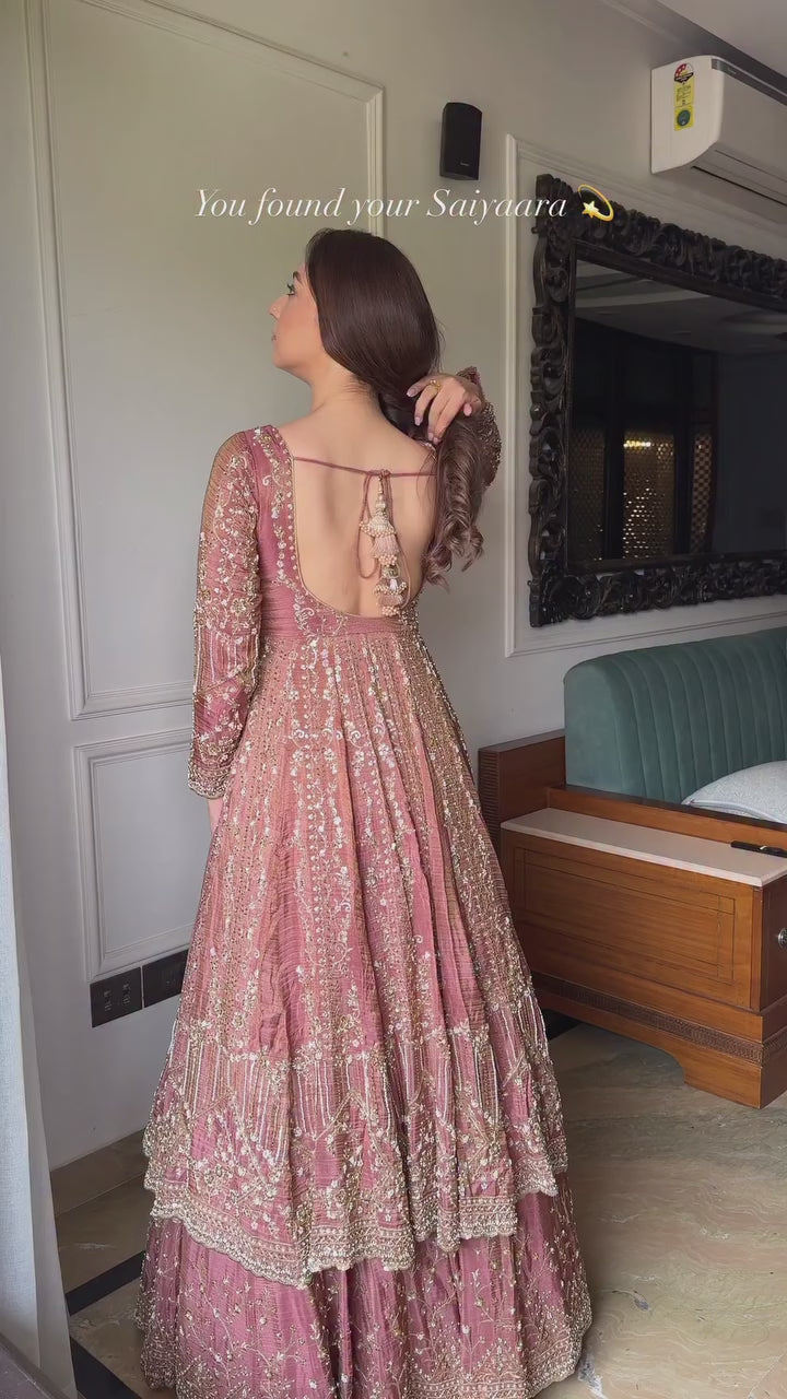Antique Rose Festive Wear Embroidere Anarkali Suit Set