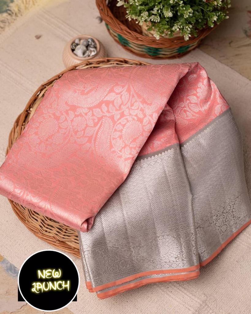 Solid/Plain Kanjivaram Silk Blend Saree  (Pink)