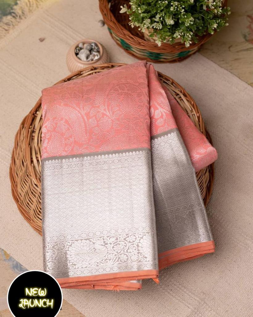 Solid/Plain Kanjivaram Silk Blend Saree  (Pink)