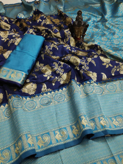 Self Design Kanjivaram Pure Silk Saree  (Blue)