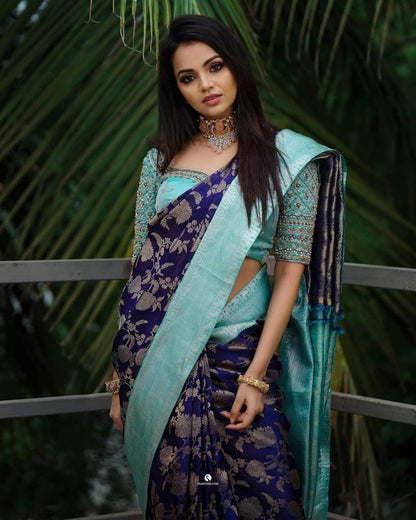 Self Design Kanjivaram Pure Silk Saree  (Blue)