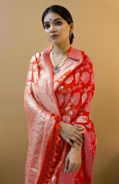 Pure Banarasi KHADDI gorget sari with running blouse piece