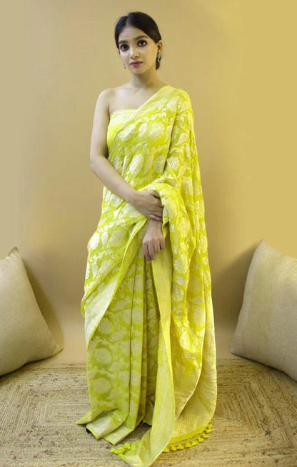Pure Banarasi KHADDI gorget sari with running blouse piece