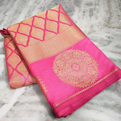 Woven Kanjivaram Jacquard Saree  (Pink)
