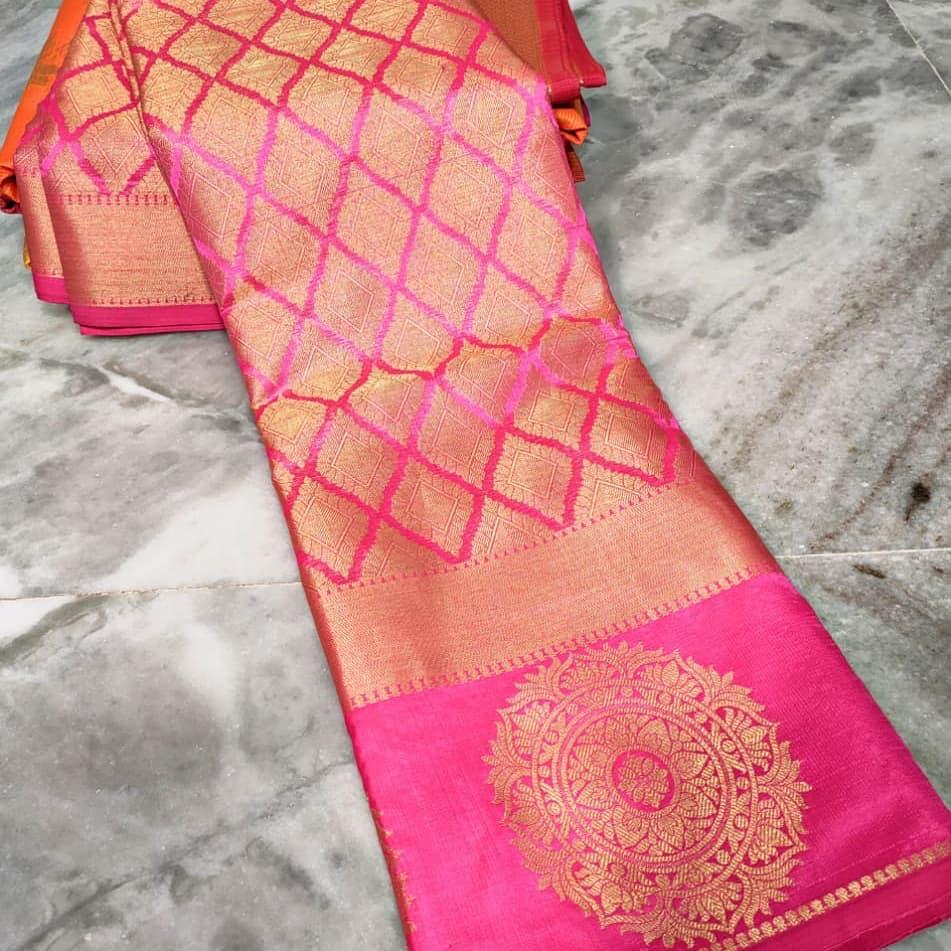 Woven Kanjivaram Jacquard Saree  (Pink)