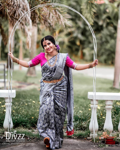 Designer Lichi Silk Saree For Bridesmade, Solid Beautiful Pattern Saree For Parties, Sari With Unstitched Blouse, Jacquard Work Saree KP
