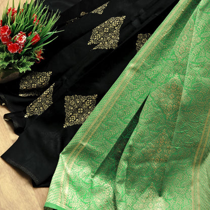 Woven Banarasi Pure Silk Saree  (Black)