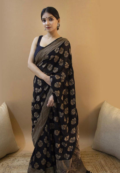 Beautiful and breezy, this duo of Chic BLACK Kanchipuram silk Sarees | Indian Silk Blake Saree | Women Traditional Fastival Wear Sareee