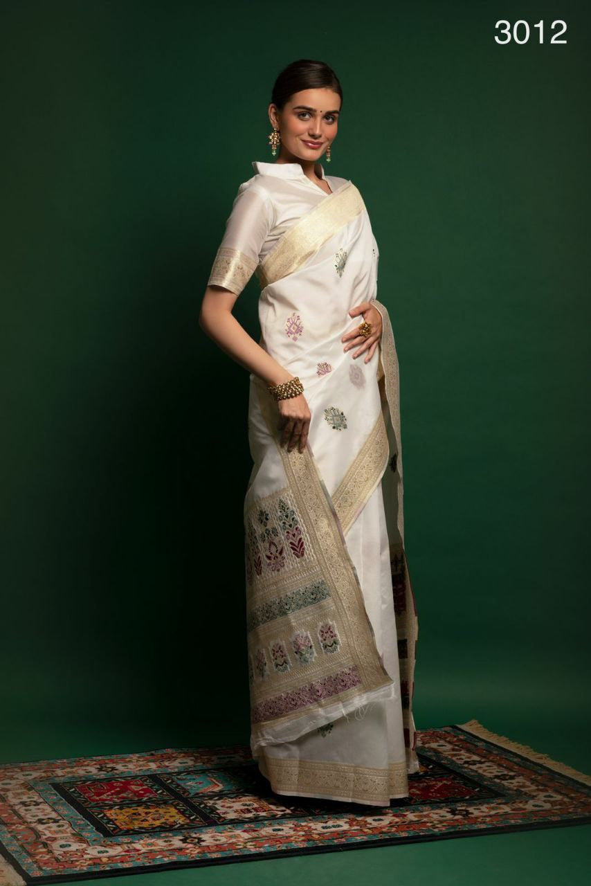 White Zari Weaving Occasional Wear Silk Saree With Blouse