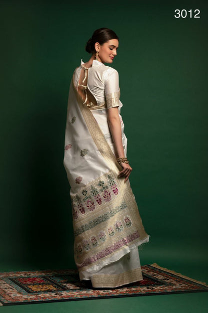 White Zari Weaving Occasional Wear Silk Saree With Blouse