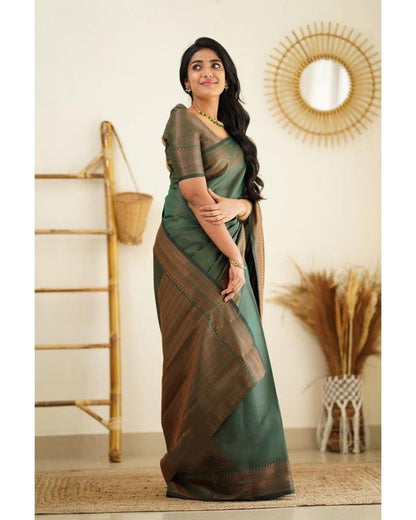 Conflate Green Soft Silk Saree With Murmurous Blouse Piece