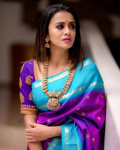 Purple Color Kanchipuram Soft Lichi Silk Saree Bold And Beautiful Saree With Weaving Silk Exclusive Indian Wedding Saree South Silk Saree