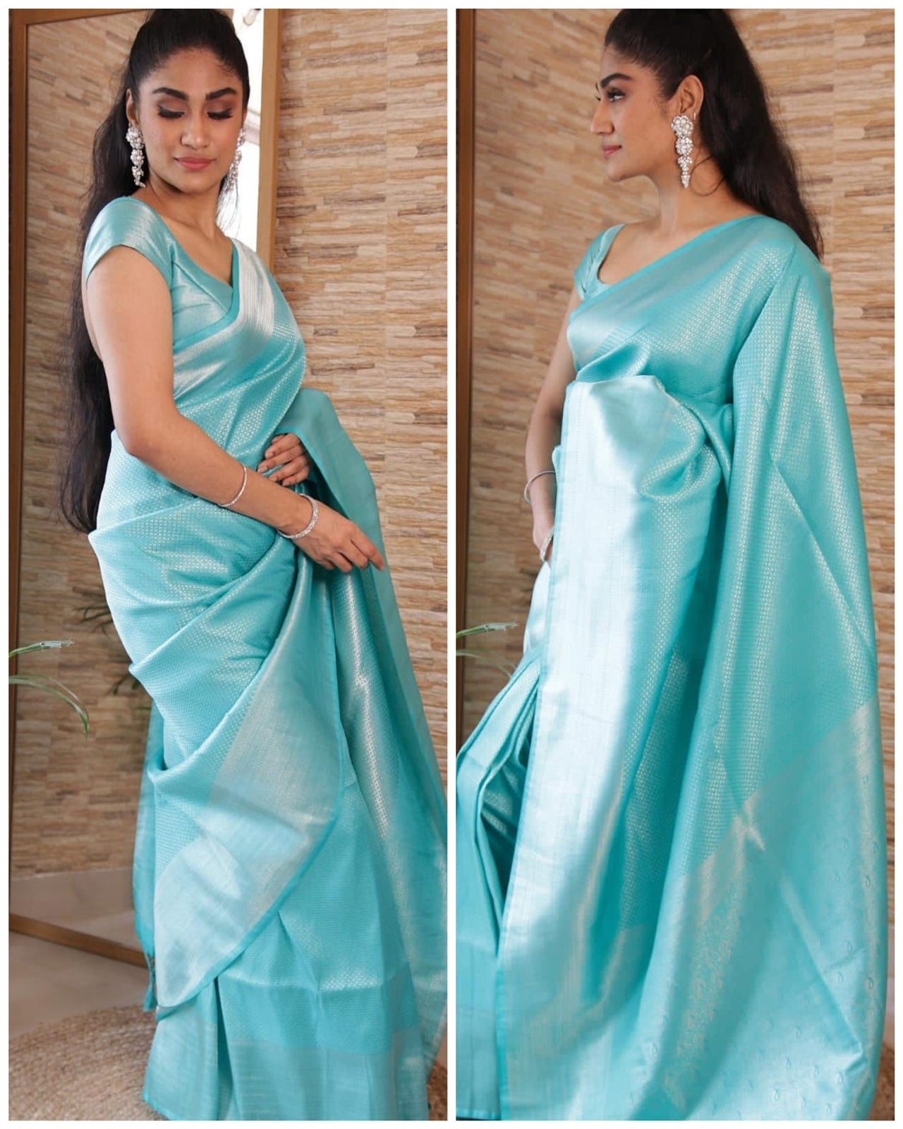 Light Blue color soft silk banarasi saree with matching blouse.