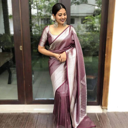 PURPLE color soft silk banarasi saree with matching blouse.