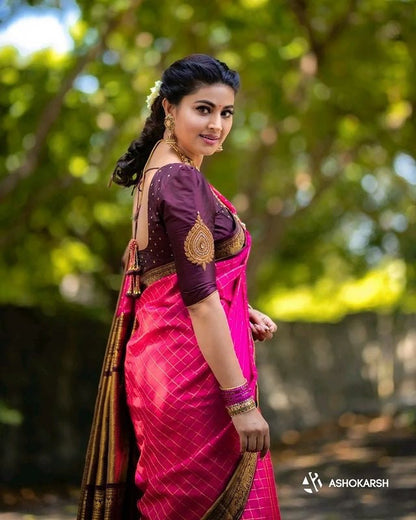 Woven Kanjivaram Jacquard, Pure Silk Saree  (Pink)