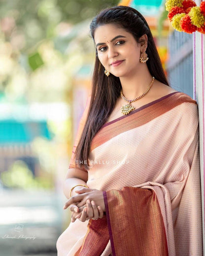 Maroon color soft silk banarasi saree with matching blouse.