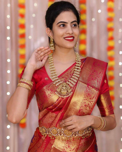 Bollywood Silk Blend, Art Silk Saree  (Red, Gold)