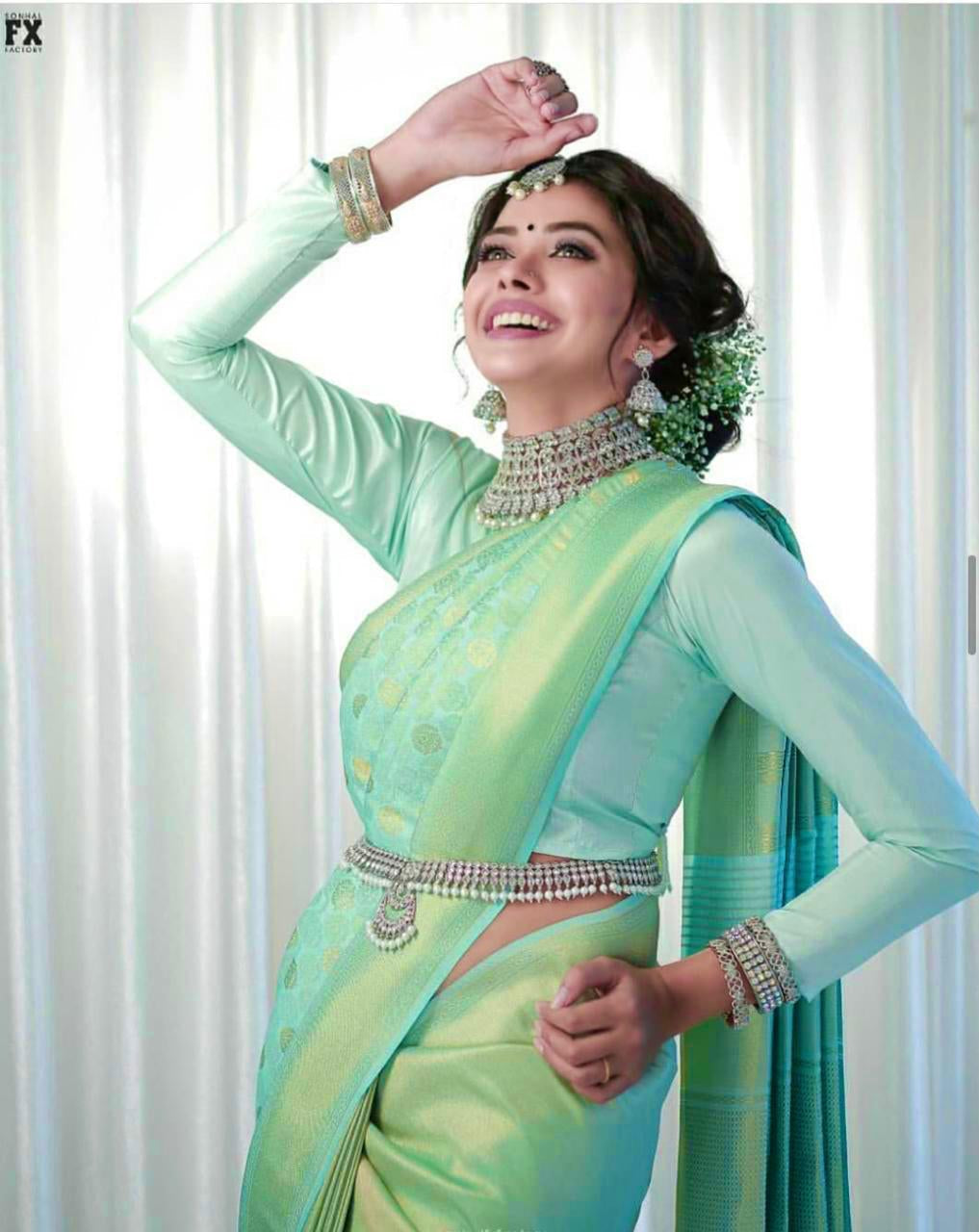 Pastel Green Blue Colour Saree Sari With Stitched Blouse Indian Designer Saree Ready to Wear Indian Wedding Wear Traditional Bridal Saree