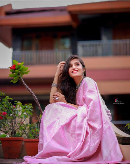 Woven Kanjivaram Pure Silk Saree  (Pink)